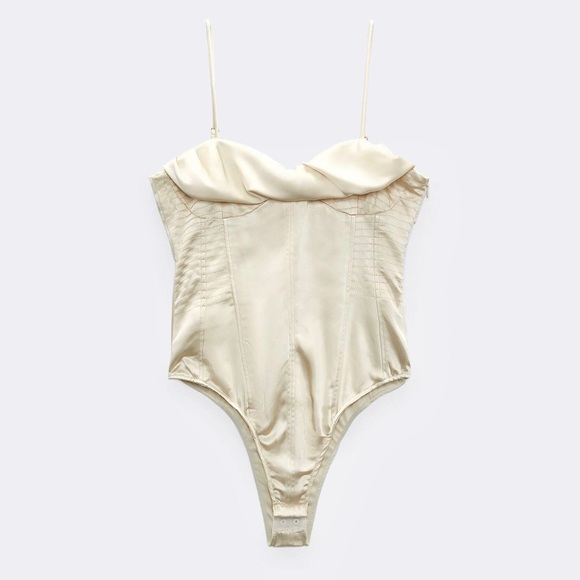 Zara satin bustier corset style cami bodysuit cream ivory color - Picture 7 of 7